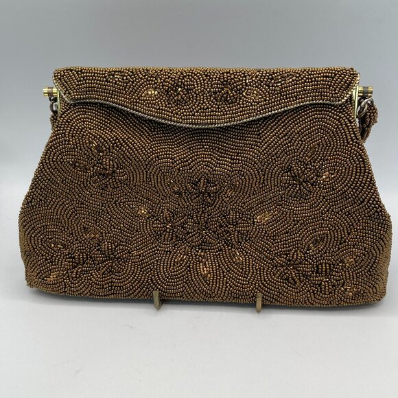 Exquisite Gold Tone Beaded Handbag with Beaded Handle 1970s Fashion Glamourcore - Picture 1 of 9